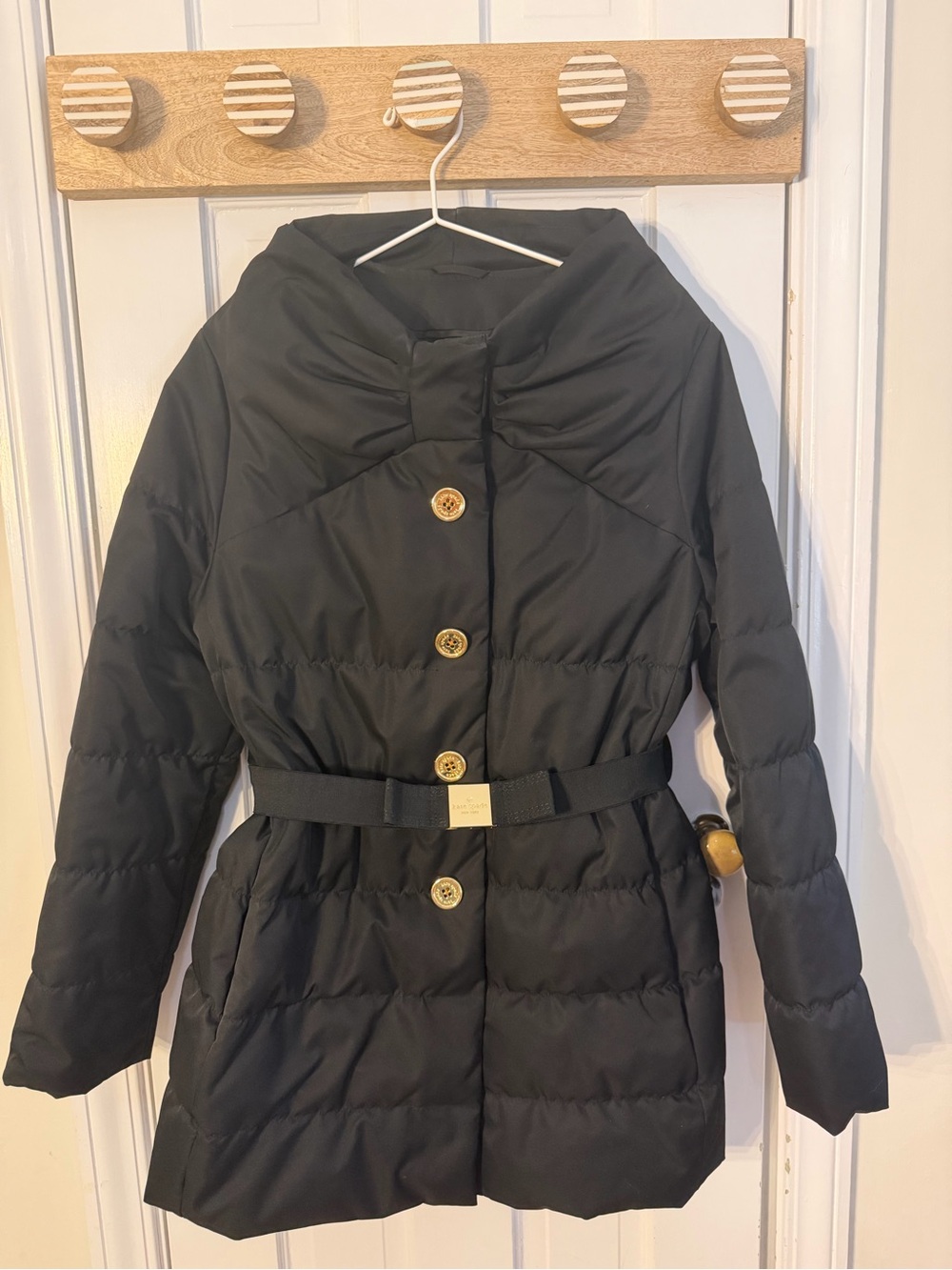 kate spade Black Belted Puffer Coat w/ Gold Buttons Excellent Used Condition EUC
